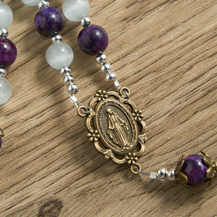 Christianartworkshop Chapelet à perles œil-de-chat avec médaille de Marie : symbole de la protection divine et de la foi - image 7