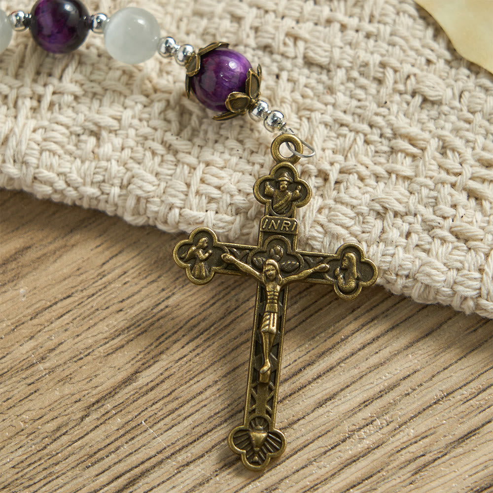 Christianartworkshop Chapelet à perles œil-de-chat avec médaille de Marie : symbole de la protection divine et de la foi - image 8