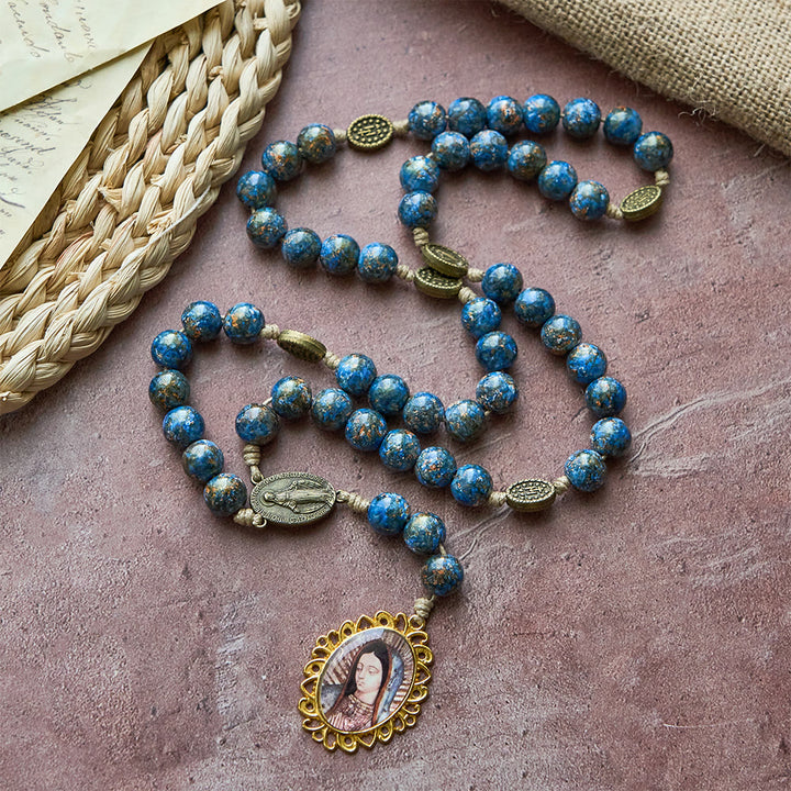 Christianartworkshop Chapelet des Sept Douleurs de la Vierge Marie avec perles peintes à l'huile bleue et médaille de la Vierge Marie - image 2