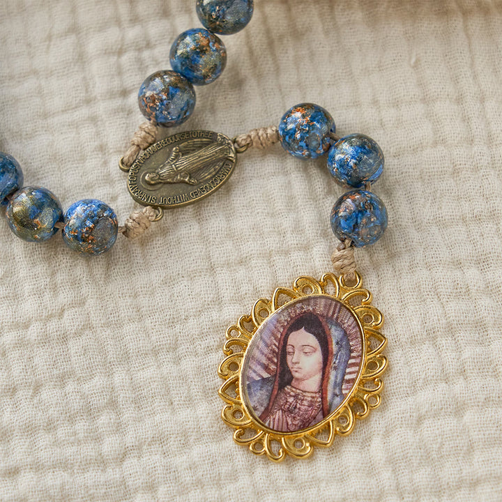 Christianartworkshop Chapelet des Sept Douleurs de la Vierge Marie avec perles peintes à l'huile bleue et médaille de la Vierge Marie - image 5