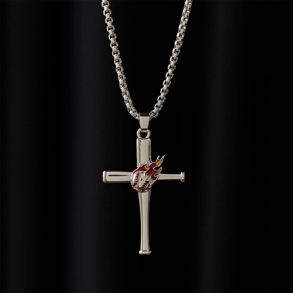 Christianartworkshop Collier croix de baseball Philippiens 4:13 avec détail de flamme : symbole de force divine et de foi athlétique - image 2