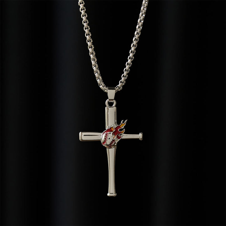 Christianartworkshop Collier croix de baseball Philippiens 4:13 avec détail de flamme : symbole de force divine et de foi athlétique - image 2