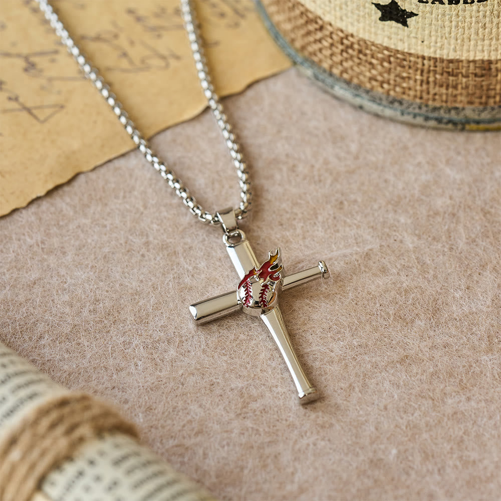 Christianartworkshop Collier croix de baseball Philippiens 4:13 avec détail de flamme : symbole de force divine et de foi athlétique - Baseball et PH4:13 - image 0