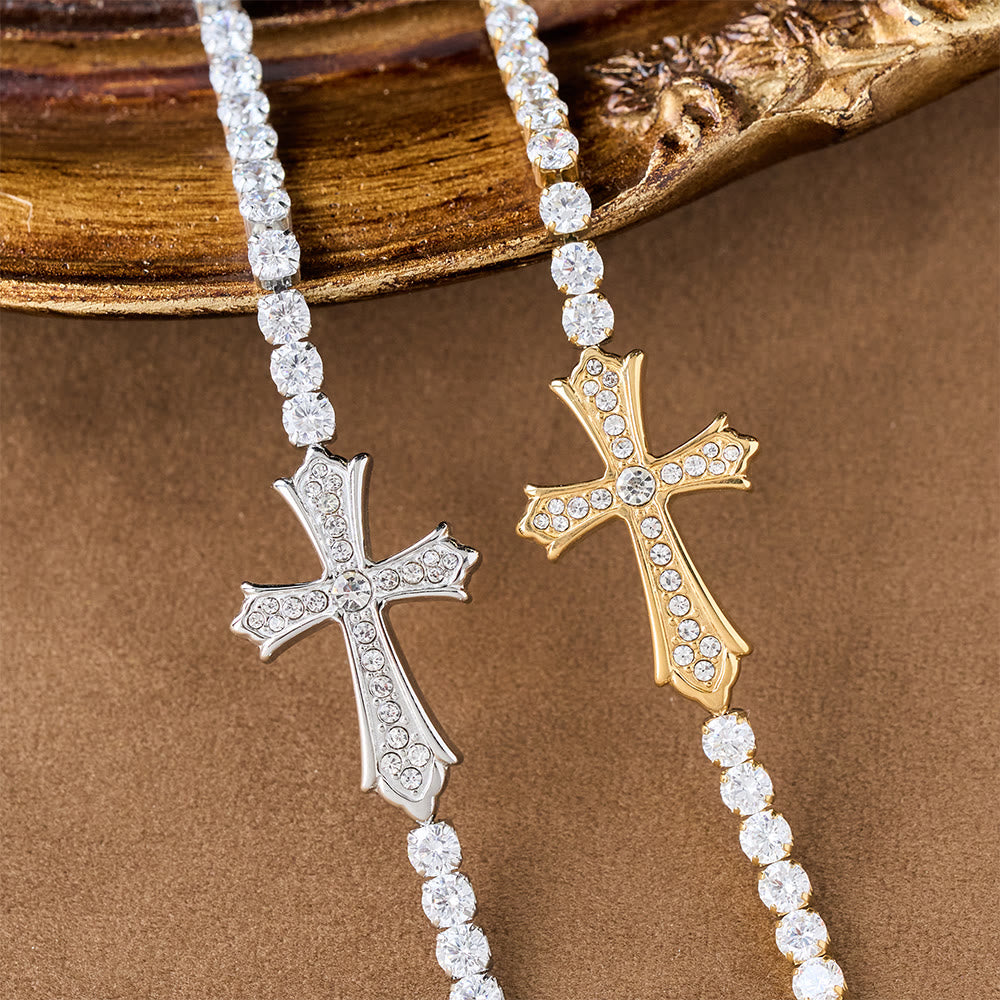 Christianartworkshop Bracelet croix élégant bicolore incrusté de zircon : symbole de grâce et d'élégance divines - image 1