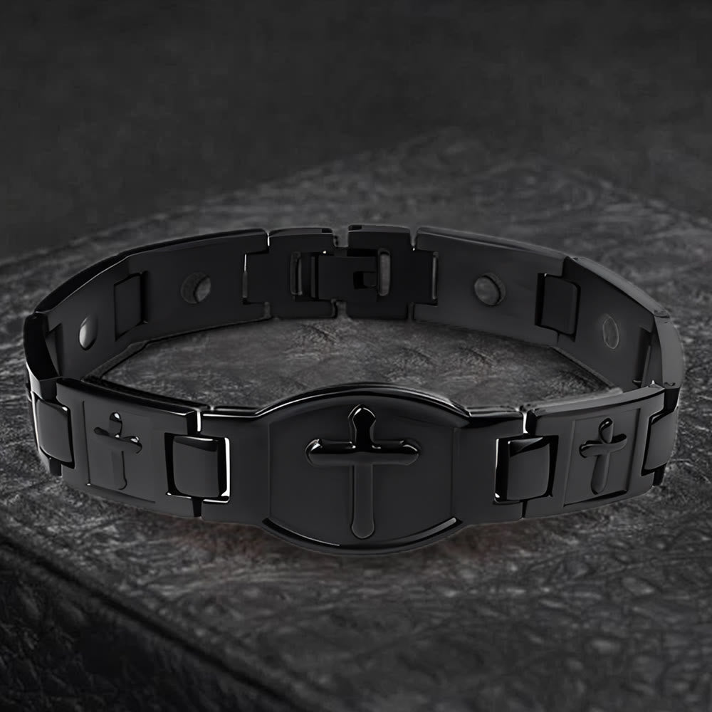 Christianartworkshop Bracelet à maillons avec croix gravée : symbole de force divine et de foi - Noir - image 12