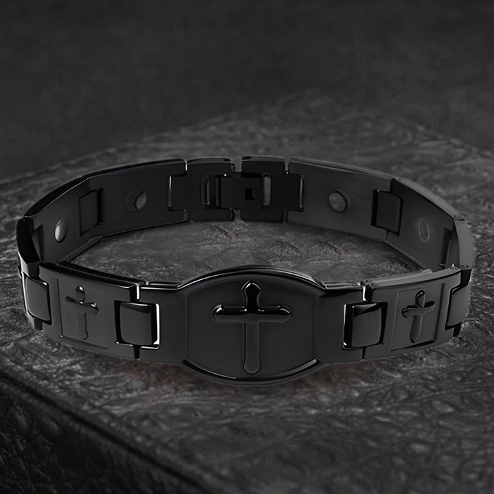 Christianartworkshop Bracelet à maillons avec croix gravée : symbole de force divine et de foi - Noir - image 12