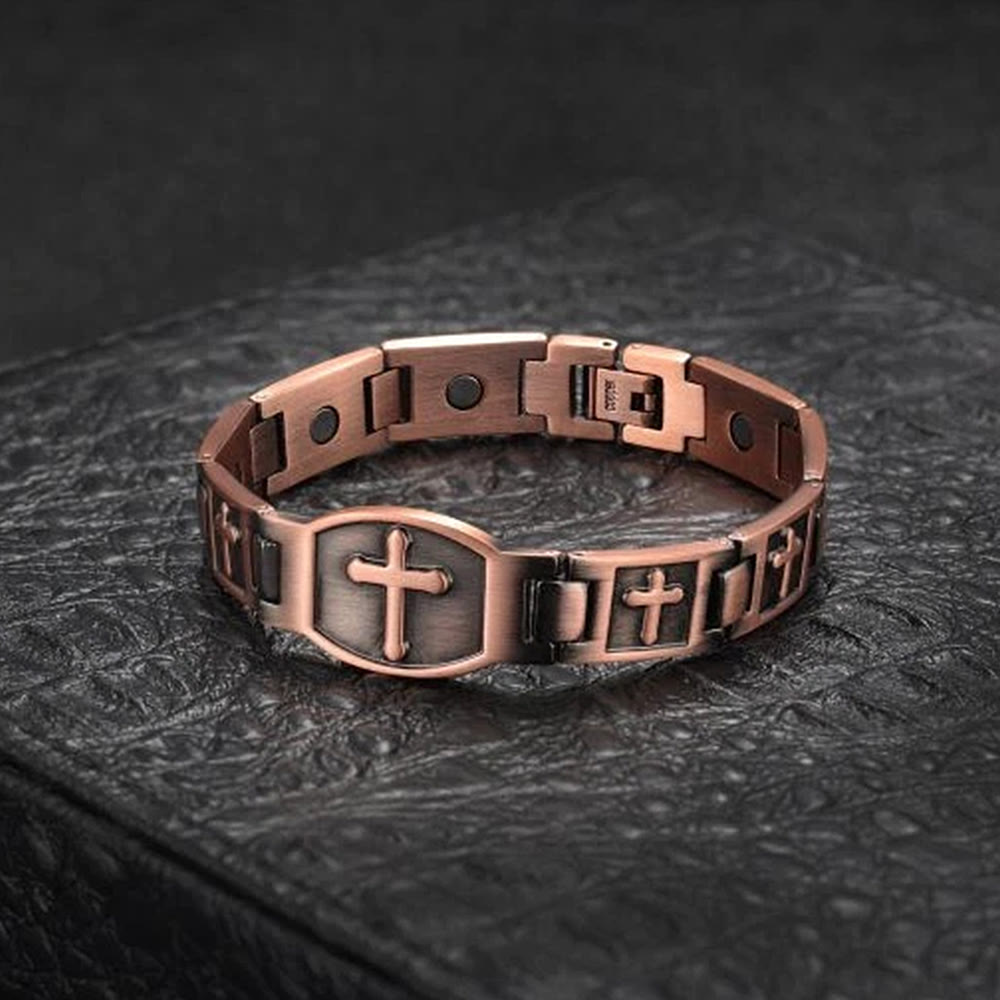 Christianartworkshop Bracelet à maillons avec croix gravée : symbole de force divine et de foi - Bronze - image 0