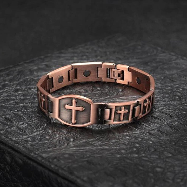 Christianartworkshop Bracelet à maillons avec croix gravée : symbole de force divine et de foi - Bronze - image 0