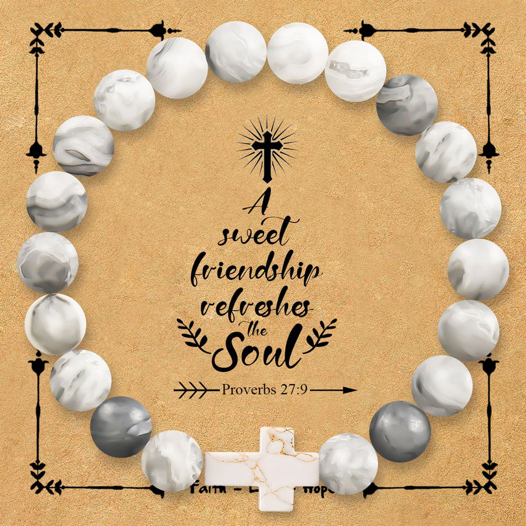 Christianartworkshop Bracelet croix en pierre naturelle avec carte Proverbes 27:9 : Symbole d’amitié et de grâce divines - Pierre de carte - image 13