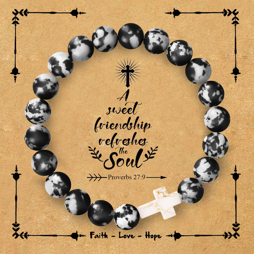 Christianartworkshop Bracelet croix en pierre naturelle avec carte Proverbes 27:9 : Symbole d’amitié et de grâce divines - Albâtre - image 11
