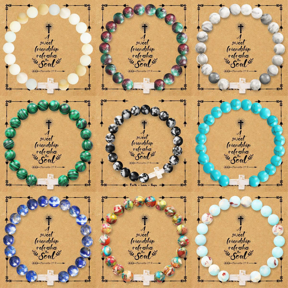 Christianartworkshop Bracelet croix en pierre naturelle avec carte Proverbes 27:9 : Symbole d’amitié et de grâce divines - image 1