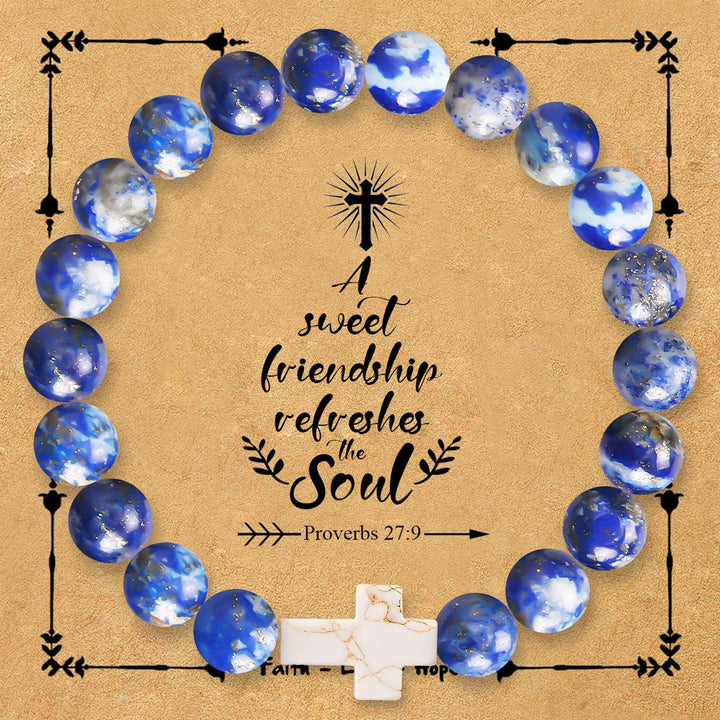 Christianartworkshop Bracelet croix en pierre naturelle avec carte Proverbes 27:9 : Symbole d’amitié et de grâce divines - Lazurite - image 7