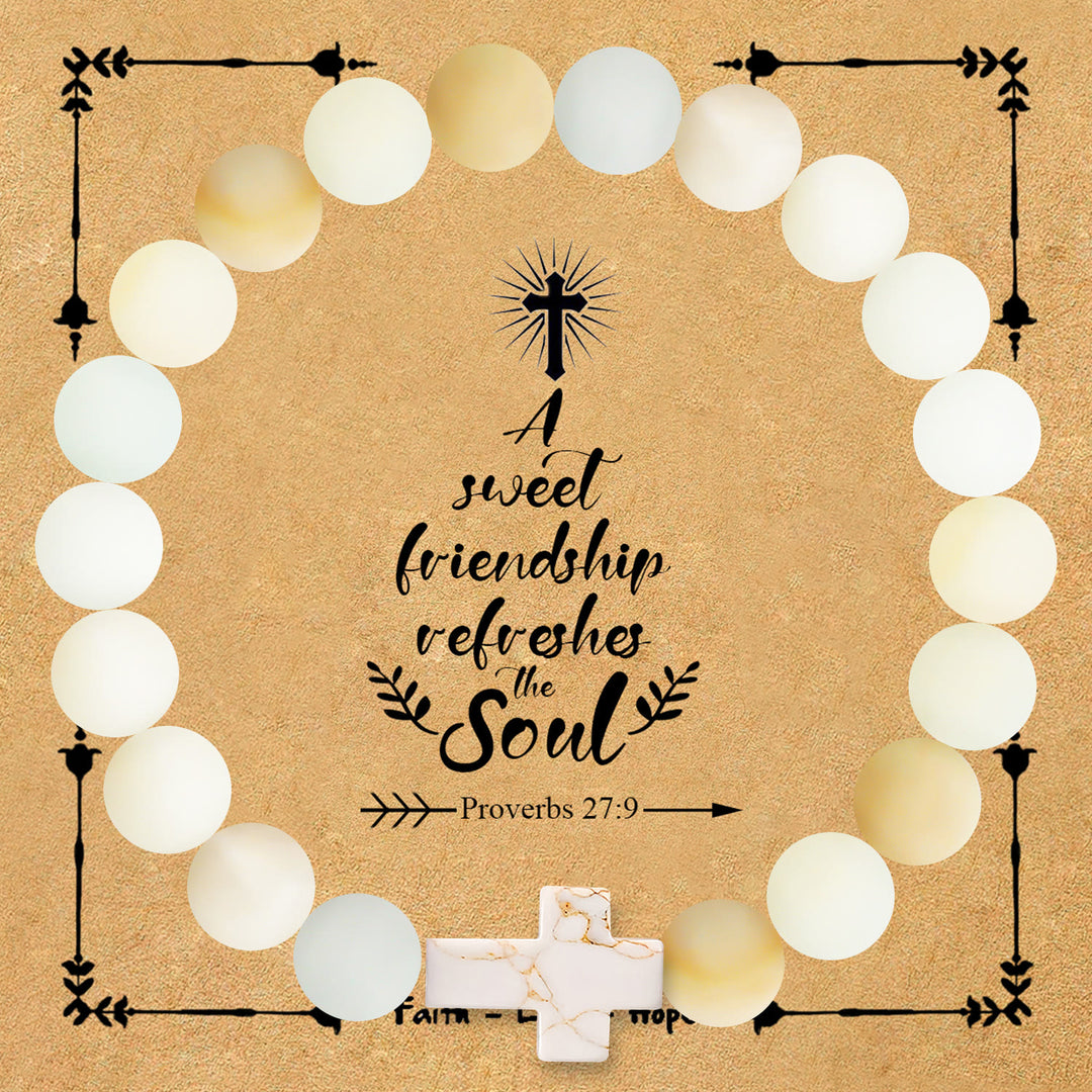 Christianartworkshop Bracelet croix en pierre naturelle avec carte Proverbes 27:9 : Symbole d’amitié et de grâce divines - Pierre d'Amazonie - image 3