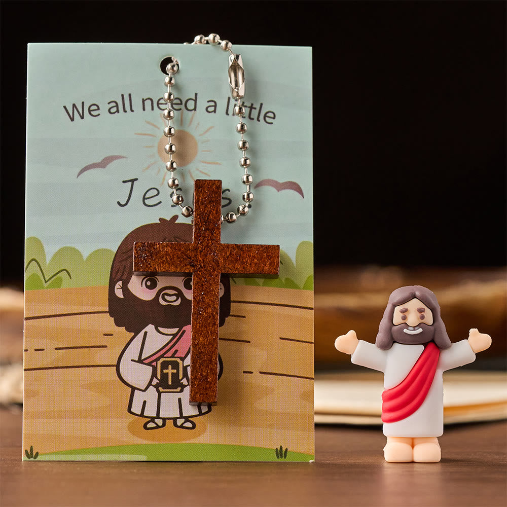 Christianartworkshop Ensemble de mini figurines de Jésus avec carte biblique et pendentif croix : un symbole de joie et de foi divines - image 1