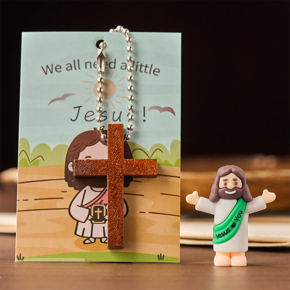 Christianartworkshop Ensemble de mini figurines de Jésus avec carte biblique et pendentif croix : un symbole de joie et de foi divines - image 3