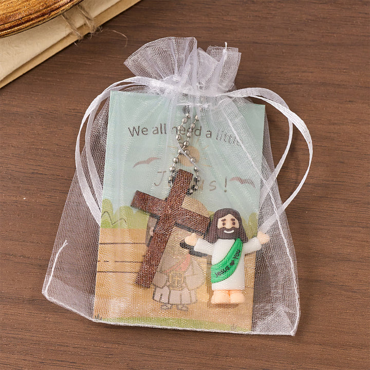 Christianartworkshop Ensemble de mini figurines de Jésus avec carte biblique et pendentif croix : un symbole de joie et de foi divines - image 4