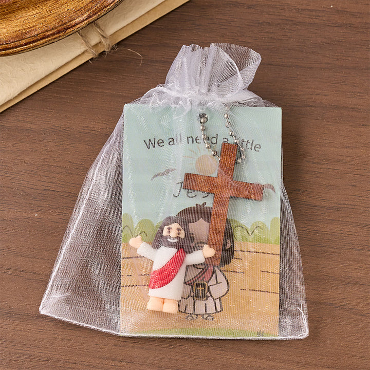 Christianartworkshop Ensemble de mini figurines de Jésus avec carte biblique et pendentif croix : un symbole de joie et de foi divines - image 2