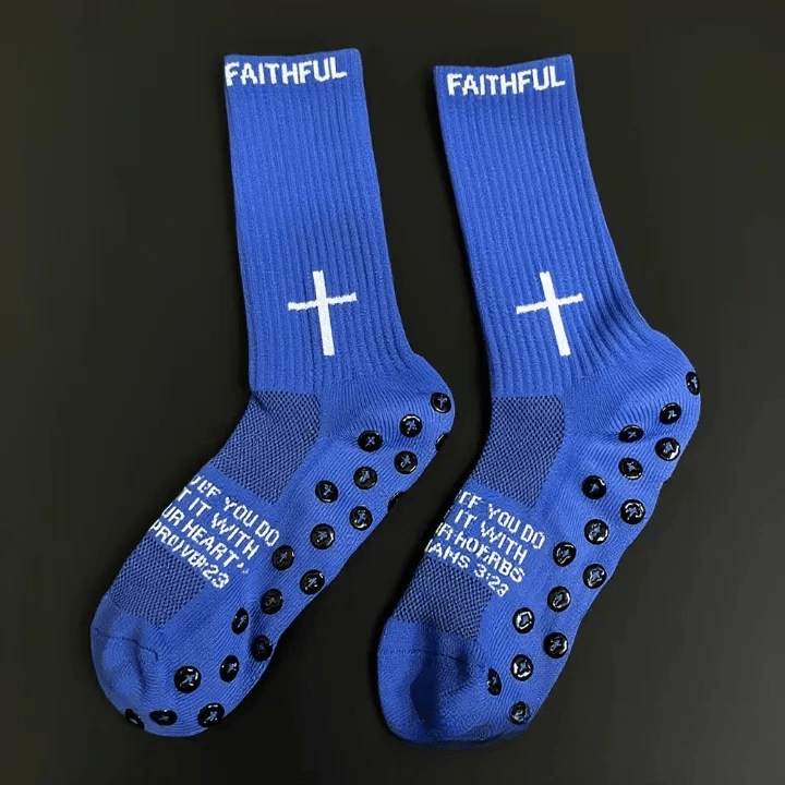 Christianartworkshop Chaussettes de football antidérapantes à imprimé foi en 4 couleurs avec Corinthiens 5:7 - Bleu - 10 paires - image 8