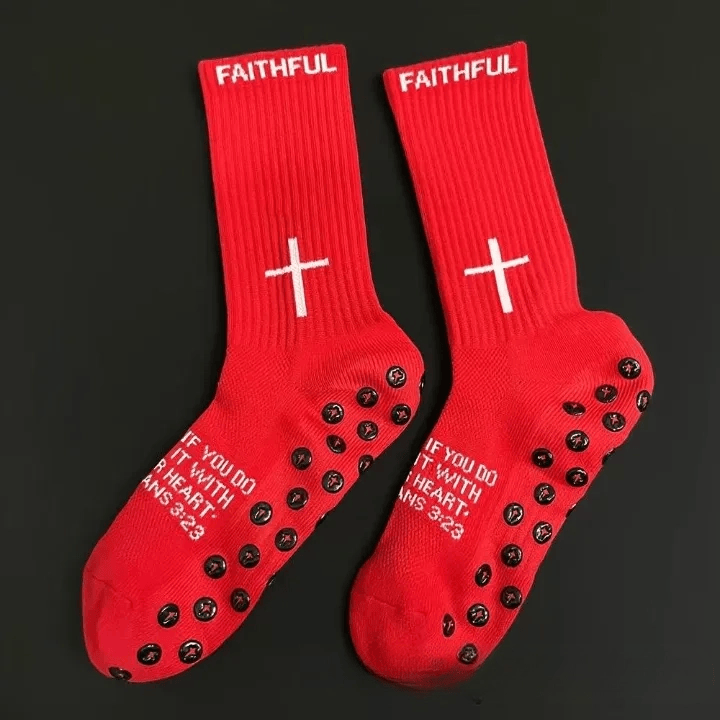 Christianartworkshop Chaussettes de football antidérapantes à imprimé foi en 4 couleurs avec Corinthiens 5:7 - Rouge - 10 paires - image 9