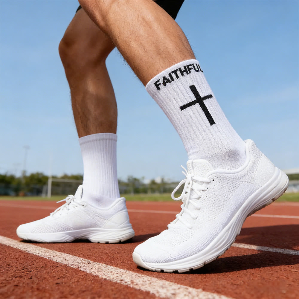 Christianartworkshop Chaussettes de football antidérapantes à imprimé foi en 4 couleurs avec Corinthiens 5:7 - Blanc - 10 paires - image 0
