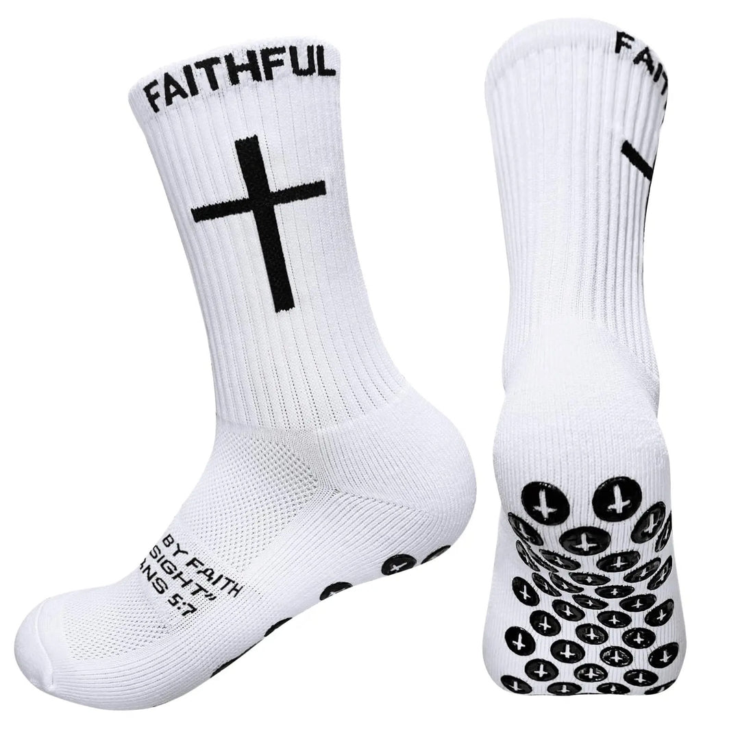 Christianartworkshop Chaussettes de football antidérapantes à imprimé foi en 4 couleurs avec Corinthiens 5:7 - image 6