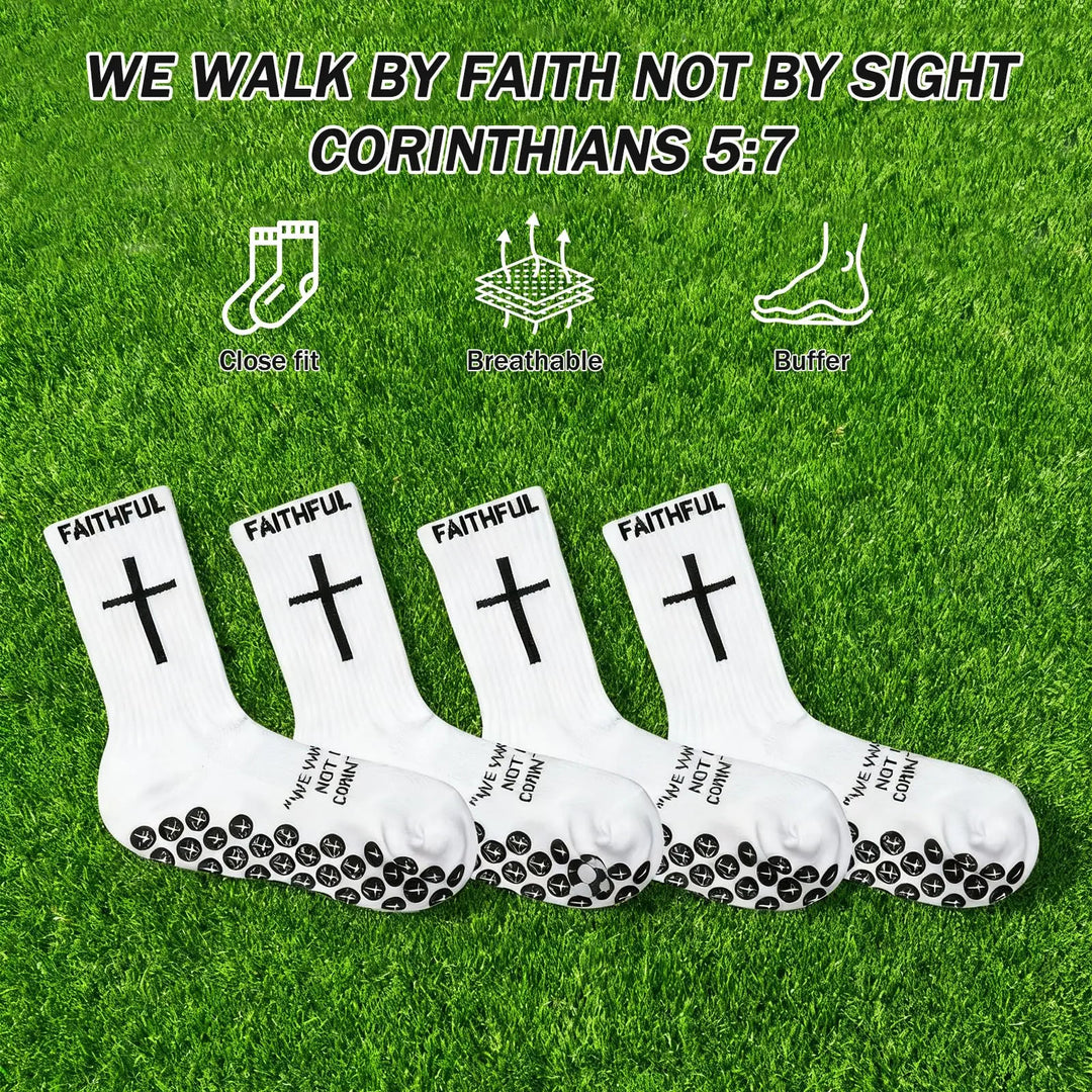 Christianartworkshop Chaussettes de football antidérapantes à imprimé foi en 4 couleurs avec Corinthiens 5:7 - image 4