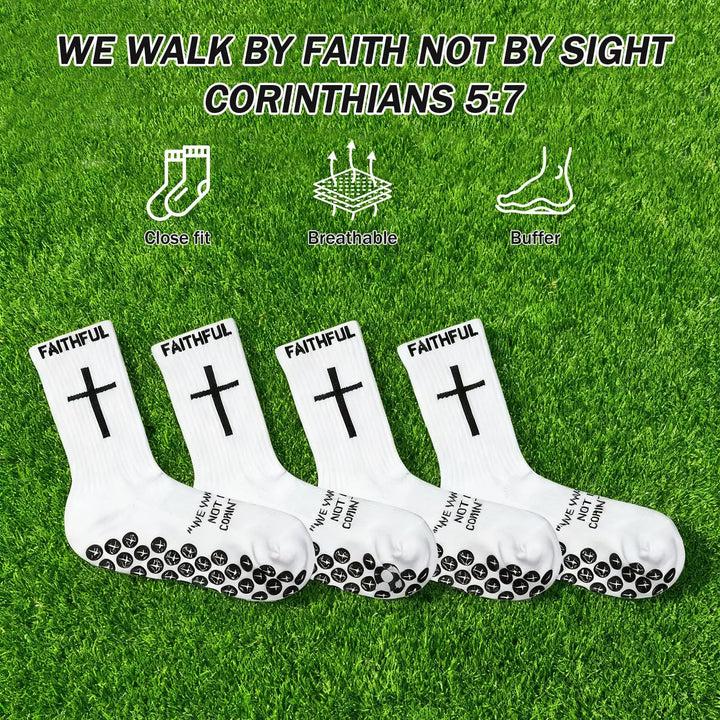 Christianartworkshop Chaussettes de football antidérapantes à imprimé foi en 4 couleurs avec Corinthiens 5:7 - image 4