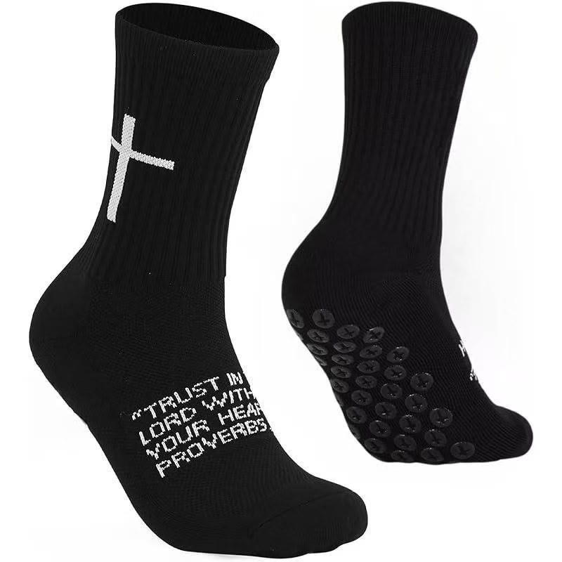 Christianartworkshop Chaussettes de football antidérapantes ornées de versets bibliques : PHILIPPIENS 4:13 et PROVERBES 3:5 - Noir - 10 paires - image 4