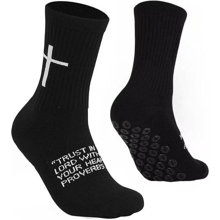 Christianartworkshop Chaussettes de football antidérapantes ornées de versets bibliques : PHILIPPIENS 4:13 et PROVERBES 3:5 - Noir - 10 paires - image 4