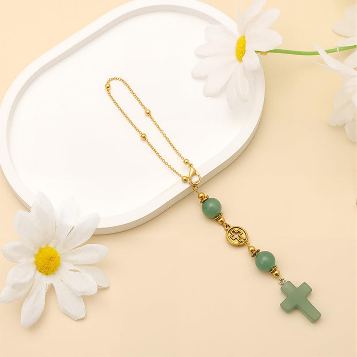 Christianartworkshop Pendentif croix en cristal naturel avec chaîne à billes dorées : un accessoire sacré pour chaque trajet. - image 9