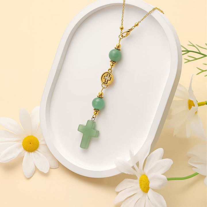 Christianartworkshop Pendentif croix en cristal naturel avec chaîne à billes dorées : un accessoire sacré pour chaque trajet. - image 10