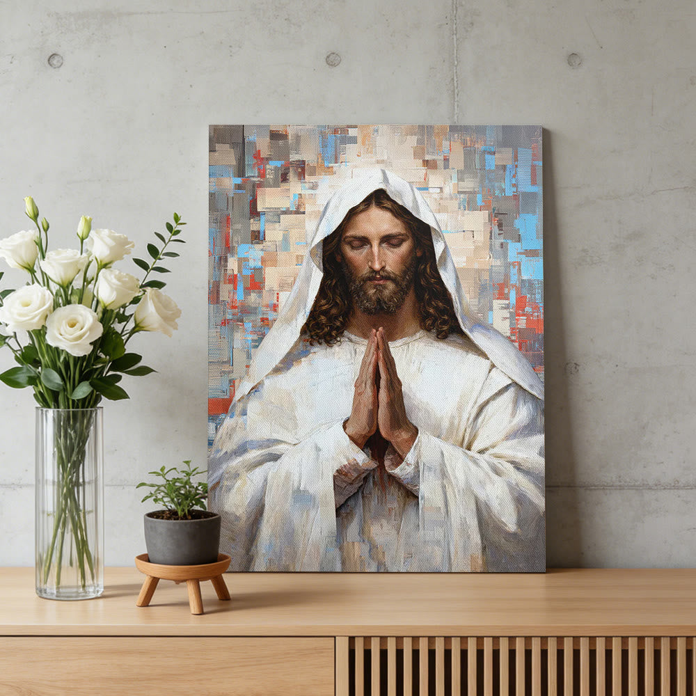 Christianartworkshop Tableau mural sur toile représentant Jésus en prière divine : Portrait du Christ serein en prière - image 3