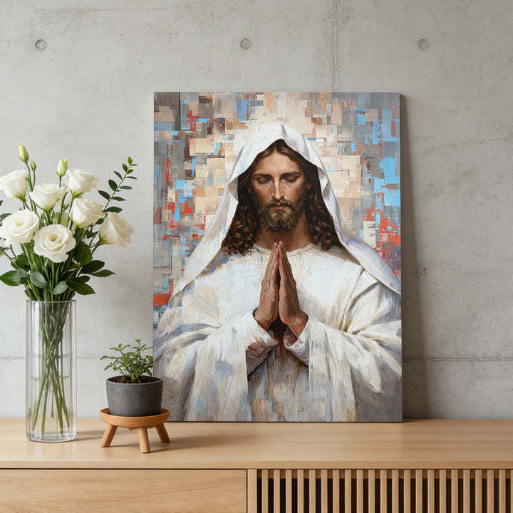 Christianartworkshop Tableau mural sur toile représentant Jésus en prière divine : Portrait du Christ serein en prière - image 3