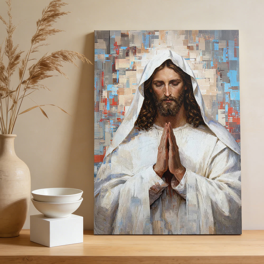 Christianartworkshop Tableau mural sur toile représentant Jésus en prière divine : Portrait du Christ serein en prière - image 2