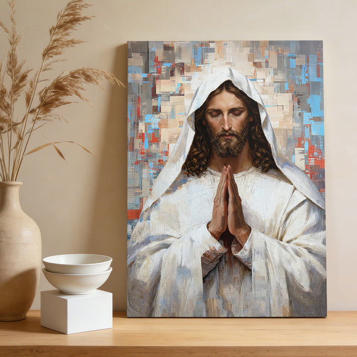 Christianartworkshop Tableau mural sur toile représentant Jésus en prière divine : Portrait du Christ serein en prière - image 2