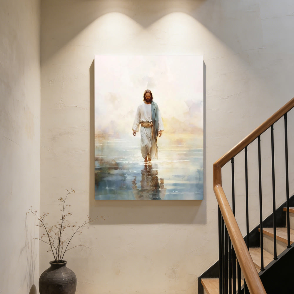 Christianartworkshop Affiche murale représentant le Christ serein sur l'eau : un symbole de courage et de confiance célestes - image 1