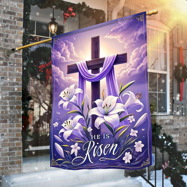Christianartworkshop Drapeau de jardin Croix de la Résurrection avec lys et drapé violet : un symbole de joie céleste - image 2