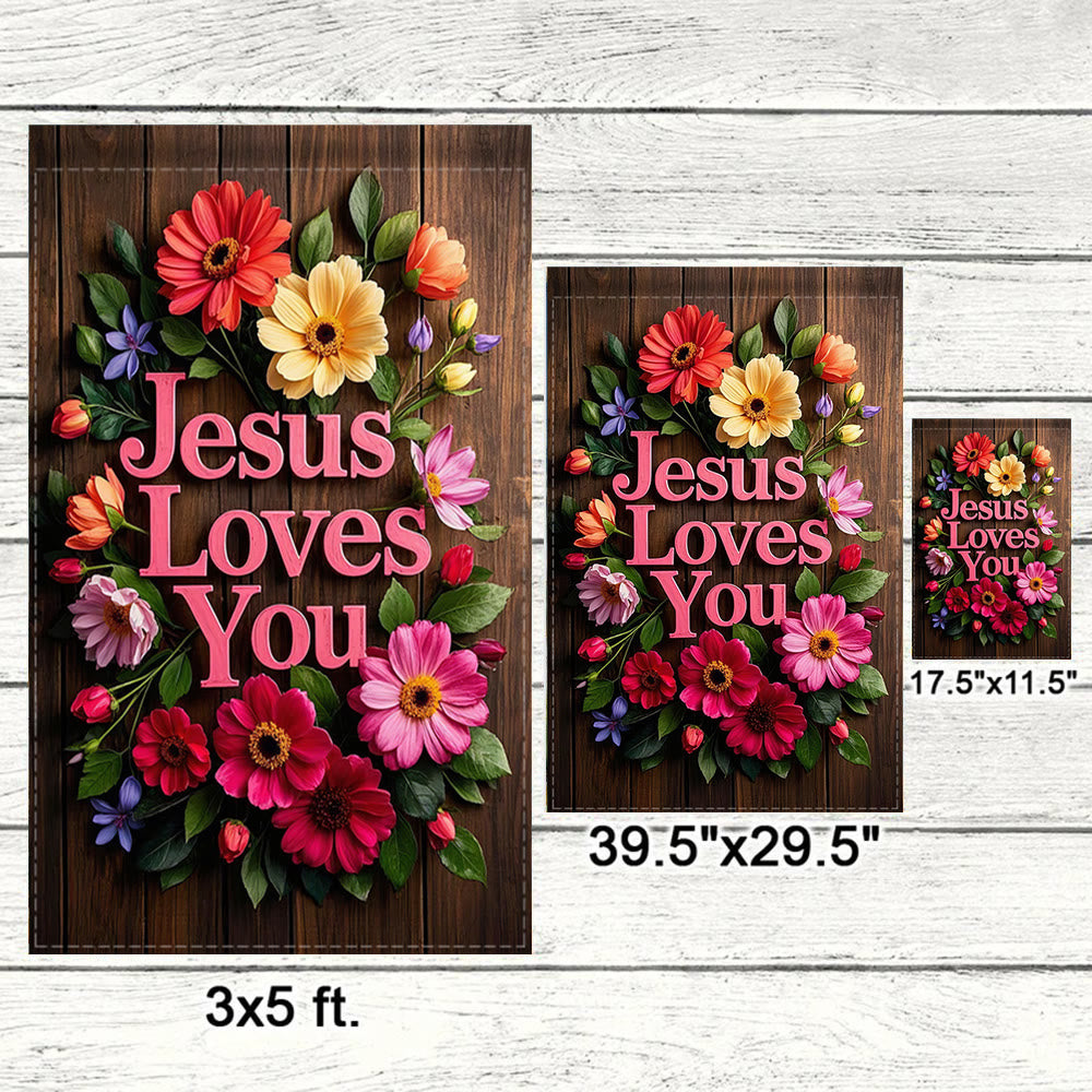 Christianartworkshop Couronne de fleurs « Jésus t’aime » - Drapeau de jardin : Un symbole d’affection divine - image 5
