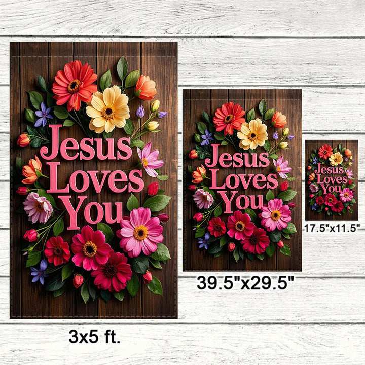 Christianartworkshop Couronne de fleurs « Jésus t’aime » - Drapeau de jardin : Un symbole d’affection divine - image 5