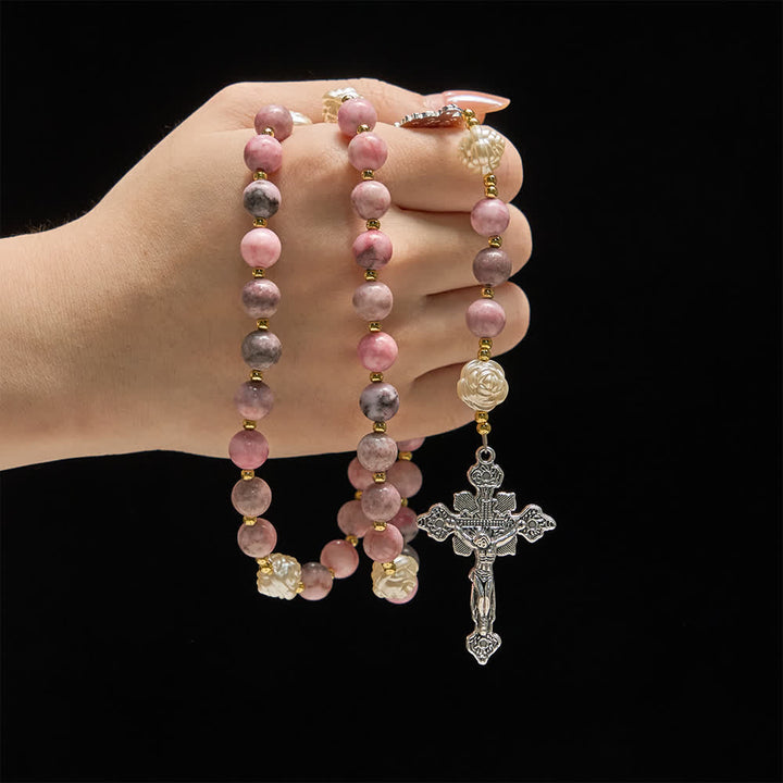Christianartworkshop Chapelet du Nouvel An 2026 en jaspe zèbre rose : Foi personnalisée avec nom - image 1