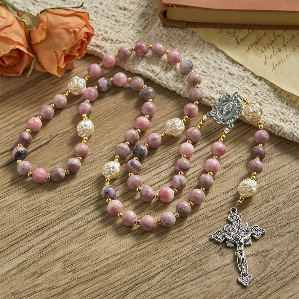 Christianartworkshop Chapelet du Nouvel An 2026 en jaspe zèbre rose : Foi personnalisée avec nom - Aucune lettre - image 0
