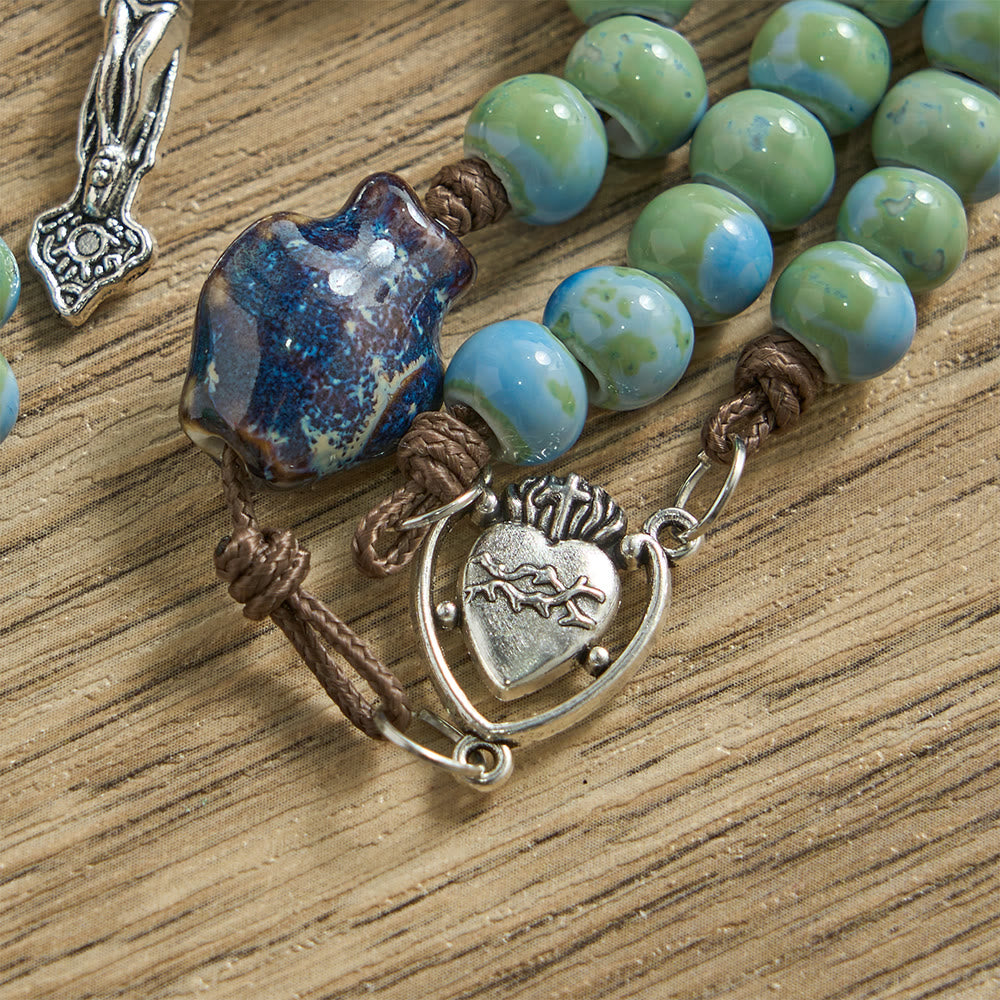 Christianartworkshop Chapelet en céramique avec motif de poisson orchidée, accents du Sacré-Cœur et crucifix orné - image 8