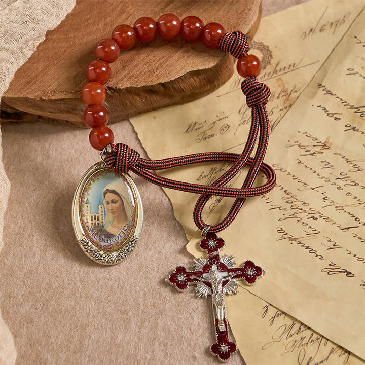 Christianartworkshop Chapelet de poche de la Divine Miséricorde avec perles d'agate rouge naturelle - image 3