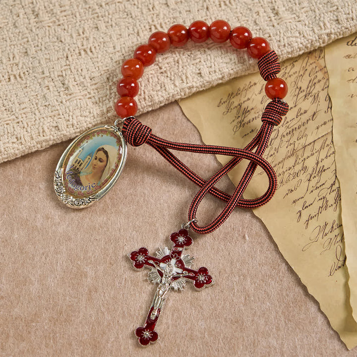Christianartworkshop Chapelet de poche de la Divine Miséricorde avec perles d'agate rouge naturelle - image 4