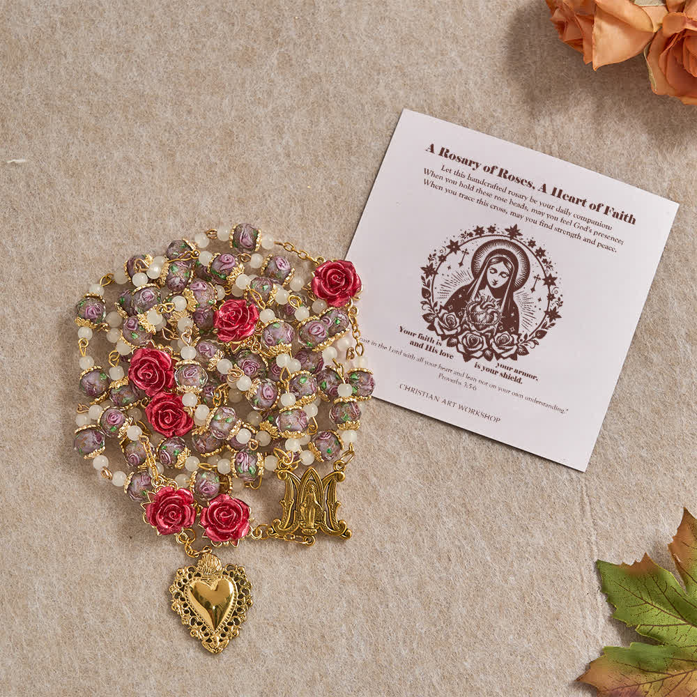 Christianartworkshop Chapelet de dévotion à la rose avec Sacré-Cœur : Douce foi pour la prière quotidienne - Sacré-Cœur avec carte - image 8