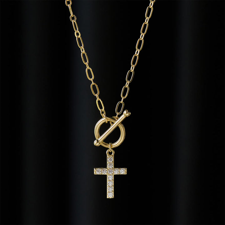Christianartworkshop Collier croix à fermoir à bascule en zircon pavé : un symbole de foi sacrée et de grâce naturelle - image 1