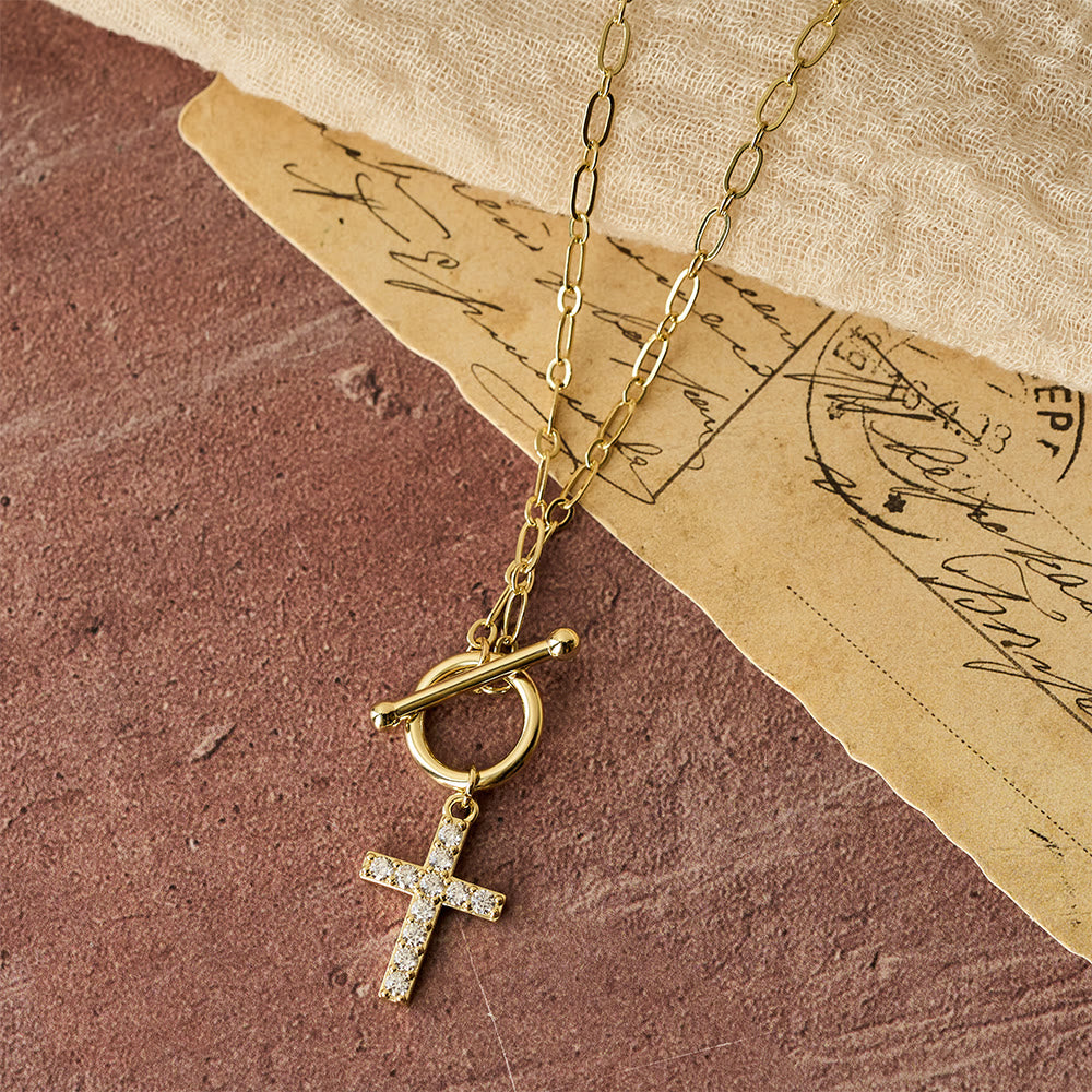Christianartworkshop Collier croix à fermoir à bascule en zircon pavé : un symbole de foi sacrée et de grâce naturelle - image 2