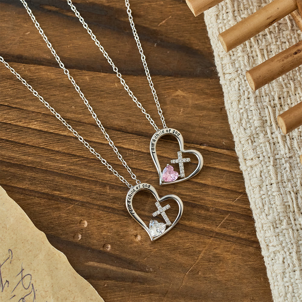 Christianartworkshop Collier Croix en forme de cœur « Je suis un enfant de Dieu » orné de zircons : un symbole d'identité céleste - image 1