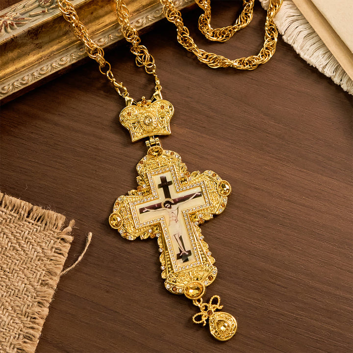 Christianartworkshop Collier pectoral orné d'un grand crucifix et d'une couronne : symbole de majesté sacrée et de rédemption - Croix - image 0