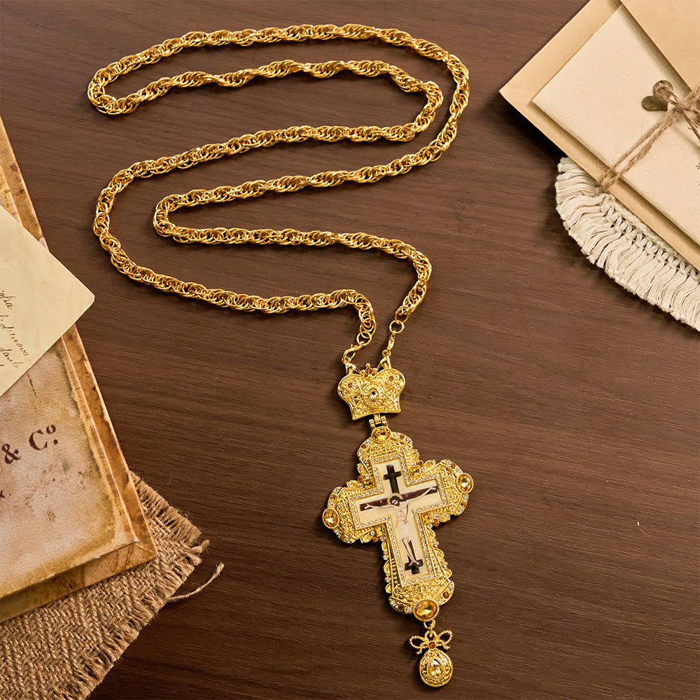 Christianartworkshop Collier pectoral orné d'un grand crucifix et d'une couronne : symbole de majesté sacrée et de rédemption - image 2